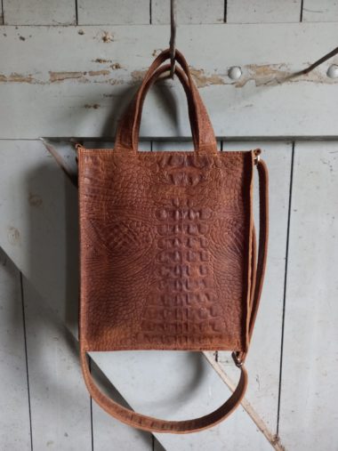 LEREN SHOPPERTJE COGNAC/KROKO