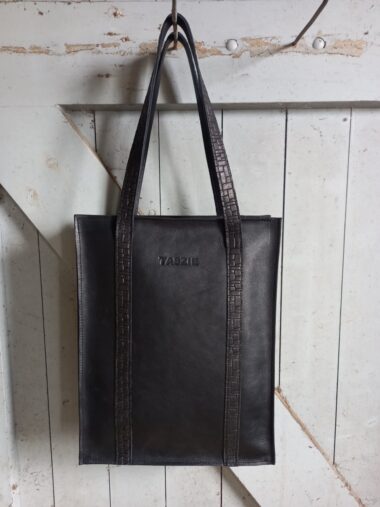 LEREN SHOPPER ZWART/VLECHTPRINT