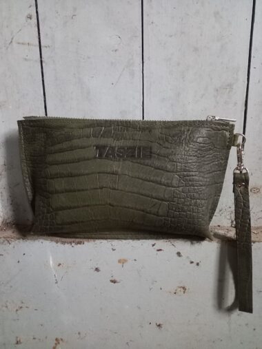 LEREN CLUTCH GROEN/KROKO